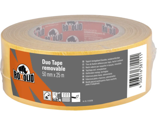 ROXOLID Duo Tape Doppelseitiges Klebeband Teppichklebeband - rückstandslos entfernbar - braun 50 mm x 25 m Roxolid doppelseitiges Klebeband, 50 mm x 25 m