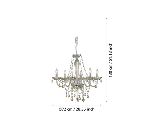 Kronleuchter mit Kristallen, 72 cm breit und 130 cm hoch