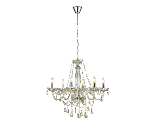 Kronleuchter mit sechs Armen und Kristallbehang