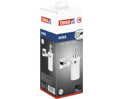 Verpackung eines Tesa Hukk Seifenspenders mit Befestigung ohne Bohren