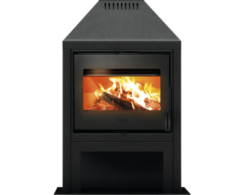 Poêle Nort GLAUBERG acier noir 8 kW Poêle à bois avec des flammes dans la chambre de combustion