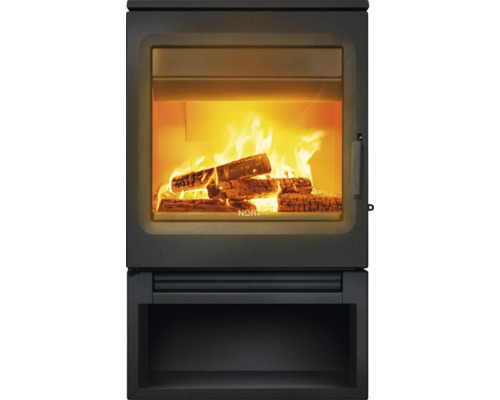 Poêle Nort MANTUA acier noir 10 kW Poêle à bois avec feu de bois et compartiment de rangement