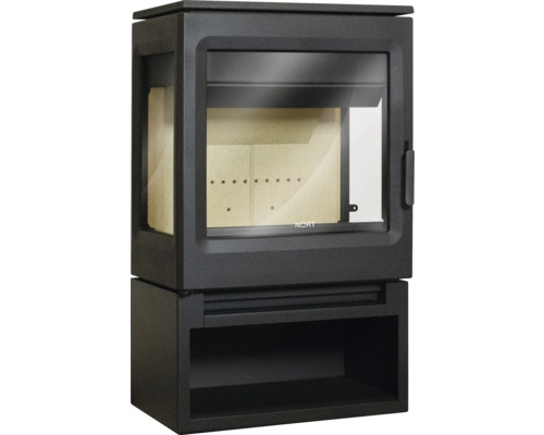 Poêle à bois avec fenêtre de visualisation et compartiment à bois
