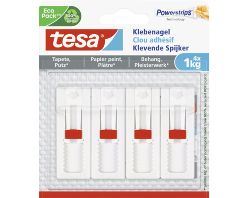 Clous adhésifs Tesa pour papier peint et plâtre, 4 pièces, capacité de charge par clou 1 kilogramme