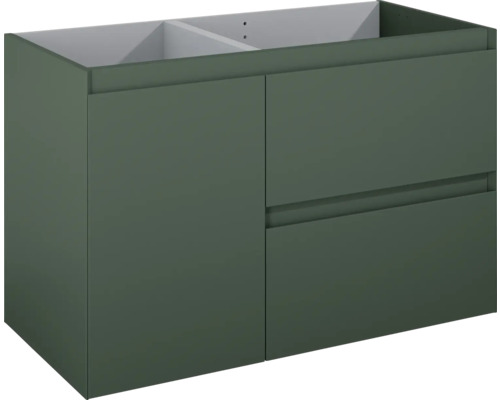 Jungborn DECEM Waschbeckenunterschrank BxHxT 100x63.5x45.8 cm forest grün matt Waschtischunterschrank mit zwei Schubladen und einer Tür