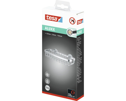 Tesa Aluxx panier de rangement pour accessoires de douche, aluminium chromé