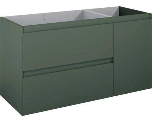 Jungborn DECEM Waschbeckenunterschrank BxHxT 120x63.5x45.8 cm forest grün matt Waschbeckenunterschrank mit zwei Schubladen und einer Tür für das Badezimmer
