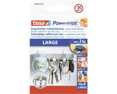 Tesa Powerstrips, grands rubans adhésifs double face pour un retrait sans trace, capacité de charge maximale de 2 kilogrammes