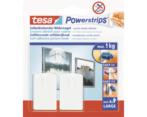 Tesa Powerstrips selbstklebender Bildernagel, inklusive vier Stück groß