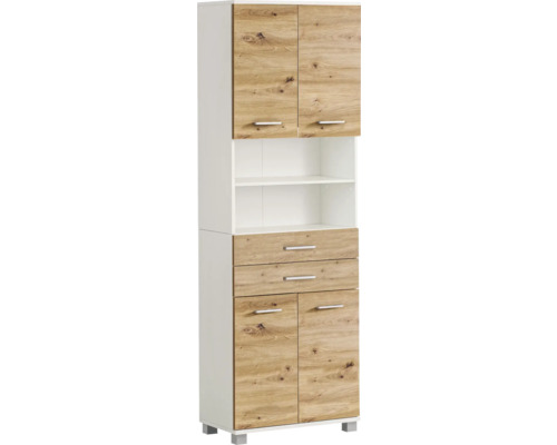 Hochschrank Möbelpartner Palermo BxHxT 59.8x180.9x32.6 cm artisan eiche/weiss Hoher Schrank mit Schubladen, Regalen und Türen