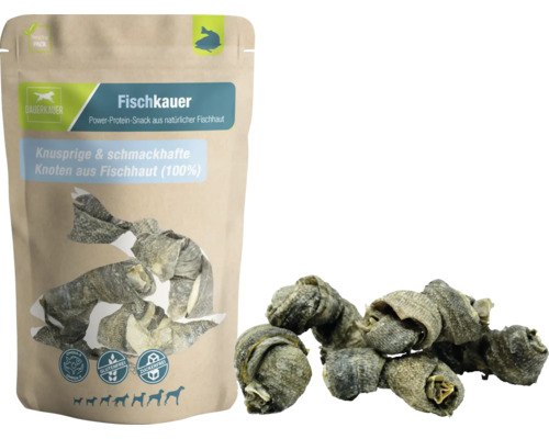 Hundesnack DAUERKAUER Fischkauer Fischhaut Knoten, 5 Stück, ca. 70 g Zahnpflege, Stressabbau für Hunde , Kauartikel