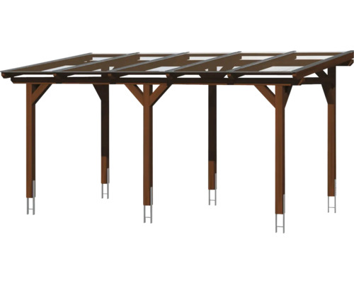 Carport en bois avec six piliers et toit transparent