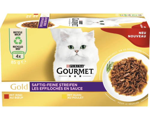 Gourmet Gold Les Effilochés Boeuf & Poulet 4x85 g