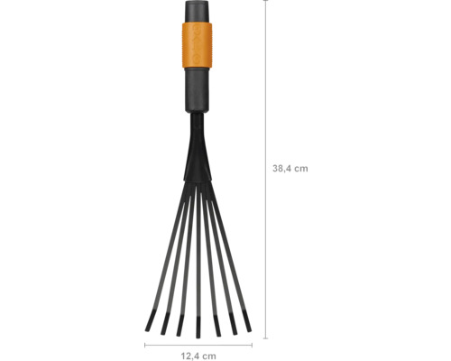 Outil de jardin avec dents flexibles et indications de taille