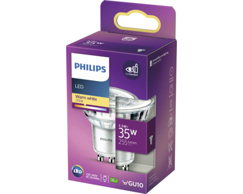 Philips LED-Leuchtmittel GU10 3,5 Watt, warmweiss in der Verpackung