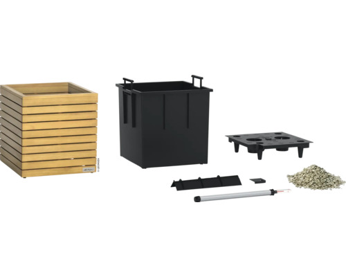 Jardinière en bois avec système d''irrigation et accessoires