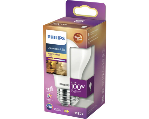 Philips LED-Lampe, dimmbar, 10,5 Watt, E27 Fassung