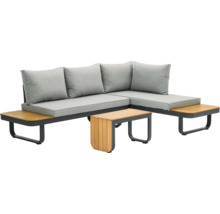 Gartensitzgruppe mit Ecksofa, Kissen und Tisch