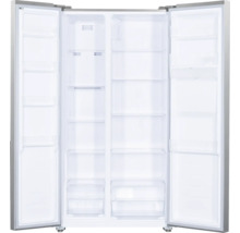 Geöffneter Side-by-Side Kühlschrank mit Regalen und Schubladen