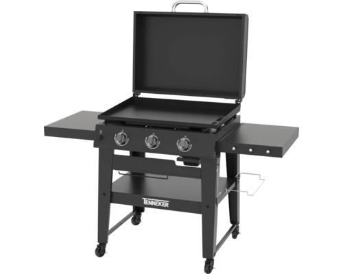 Tenneker Gasgrill mit Grillplatte, drei Brennern, Ablageflächen und Rollen