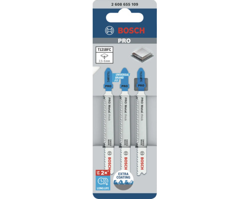 Lames de scie sauteuse Bosch T121BFC, adaptées au métal épais, avec revêtement supplémentaire pour une longue durée de vie
