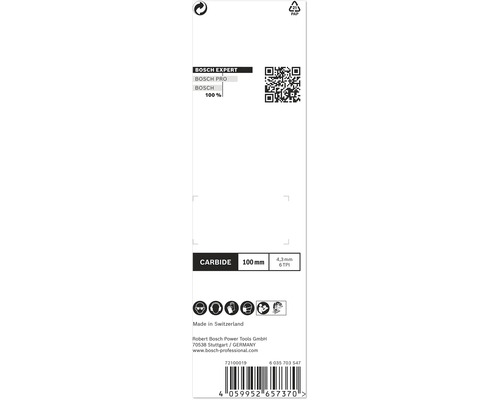 Emballage du produit Bosch Expert avec des informations sur le matériau, la taille et les consignes de sécurité.