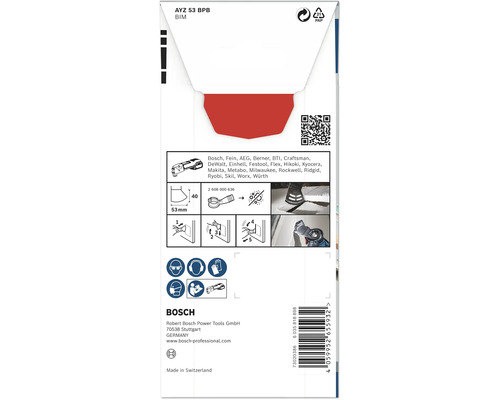 Verpackung eines Bosch AYZ 53 BPB BIM Sägeblatts