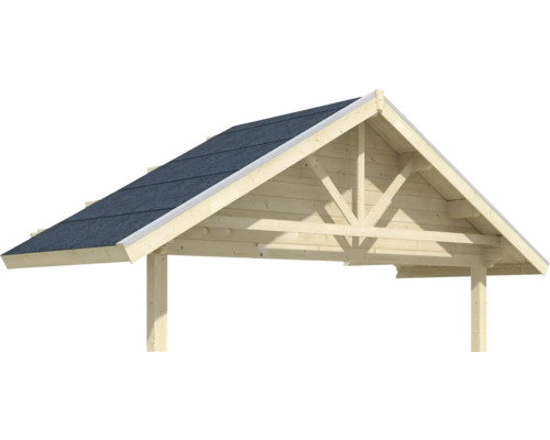 Avant-toit SKAN HOLZ abri en madriers Toronto tuiles 420 x 212 cm, nature Carport en bois avec toit