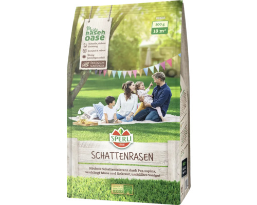 Verpackung Schattenrasen von Sperli mit Familie im Garten
