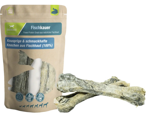 Hundesnack DAUERKAUER Fischkauer Fischhaut Knochen, 2 Stück, ca. 65 g Zahnpflege, Stressabbau für Hunde , Kauartikel