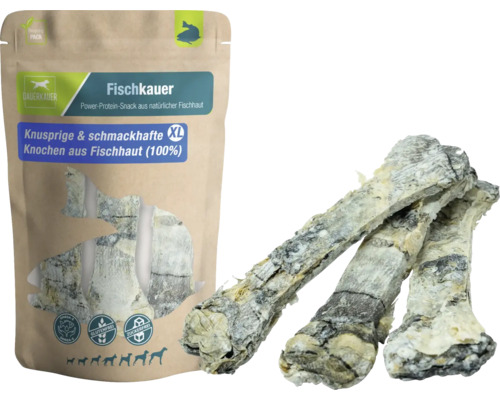 Hundesnack DAUERKAUER Fischkauer XL Fischhaut Knochen, 3 Stück, ca. 180 g Zahnpflege, Stressabbau für Hunde , Kauartikel