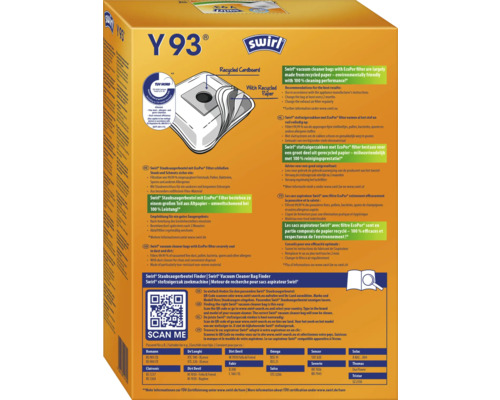 Paquet de sacs d''aspirateur Swirl Y93 avec filtre EcoPor et label TÜV Nord