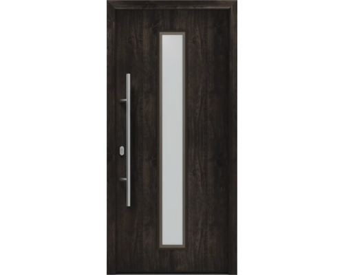 Porte d'entrée EcoStar ISOPRO IP 020 S 1100 x 2100 mm gauche night oak avec ensemble de ferrures, poignée barre en acier inoxydable, cylindre profilé de sécurité avec 5 clés