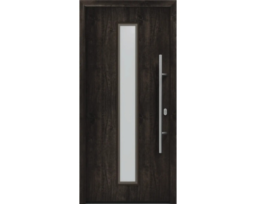 Porte d'entrée EcoStar ISOPRO IP 020 S 1100 x 2100 mm droite night oak avec ensemble de ferrures, poignée barre en acier inoxydable, cylindre profilé de sécurité avec 5 clés