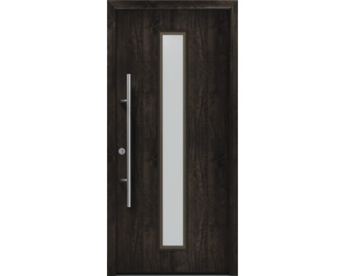 Porte d'entrée EcoStar ISOPRO Secur IPS 020S 110 x 2100 mm gauche night oak avec ensemble de ferrures, poignée barre en acier inoxydable, cylindre profilé de sécurité avec 5 clés