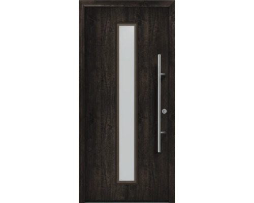 Porte d'entrée EcoStar ISOPRO Secur IPS 020S 1100 x 2100 mm droite night oak avec ensemble de ferrures, poignée barre en acier inoxydable, cylindre profilé de sécurité avec 5 clés