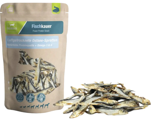 Hundesnack DAUERKAUER Fischkauer Ostsee-Sprotten XL ca. 160 g Zahnpflege, Stressabbau für Hunde , Kauartikel