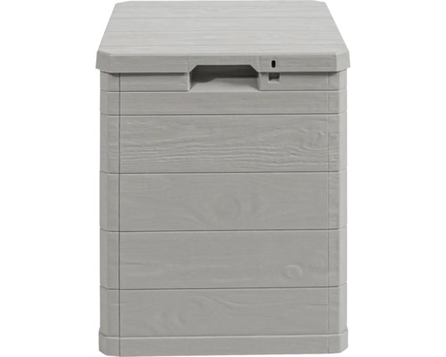 Graue Gartenbox mit Holzoptik für den Aussenbereich