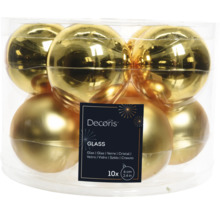 Paquet de dix boules de Noël dorées en verre, chacune mesurant 6 cm