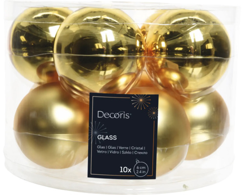 Boule de Noël verre Ø 6 cm or 10 pièces Paquet de dix boules de Noël dorées en verre, chacune mesurant 6 cm