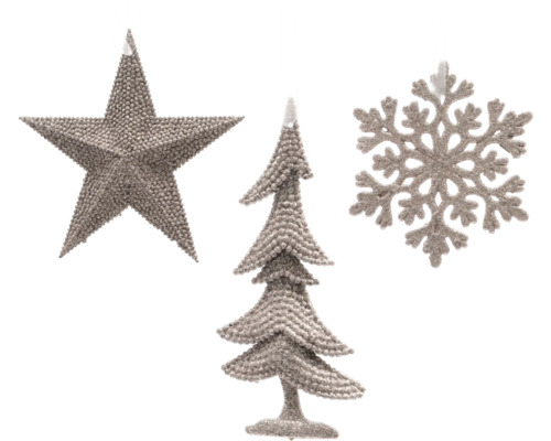Weihnachtsbaumschmuck Set mit Stern, Tanne und Schneeflocke