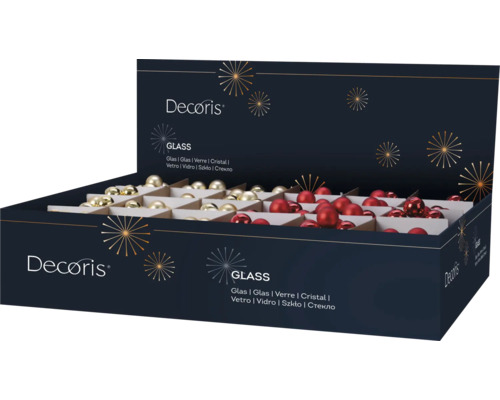 Set de boules de Noël Decoris en verre dans un emballage de vente