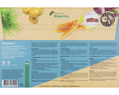 Verpackung von Carponem zur biologischen Bekämpfung von Werren, Erdraupen, Erd- und Wiesenschnaken