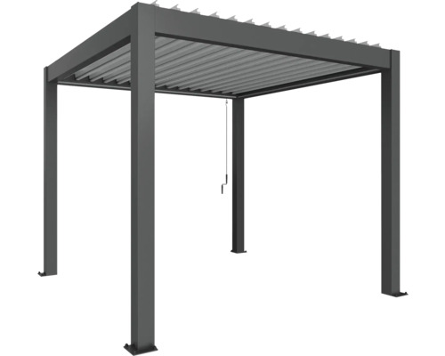 Pergola grise autoportante avec toit à lamelles réglables pour l''extérieur