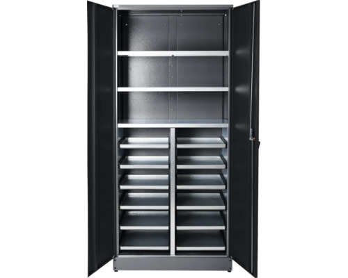 Küpper Armoire à matériel 910 x 2040 x 530 mm 1 porte double 12 coulisses et 3 niveaux de stockage anthracite