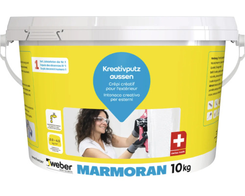 Crépi creatif weber Marmoran Carrara extérieur A310 blanc, bidon de 10 kg granulométrie 1.2 mm