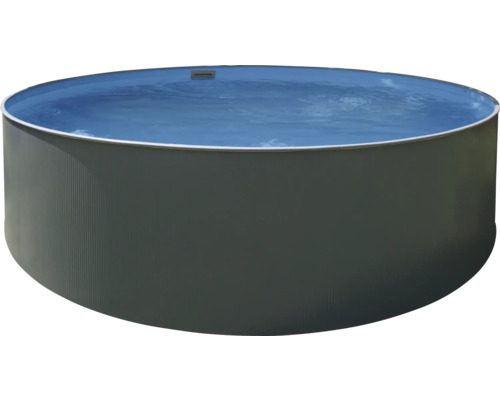 Rundes Stahlwandbecken mit Wasserfüllung.