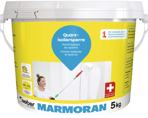 Peinture isolante weber Marmoran Quarz G145 5 kg Seau d''apprêt isolant au quartz pour l''intérieur et l''extérieur, 5 kg