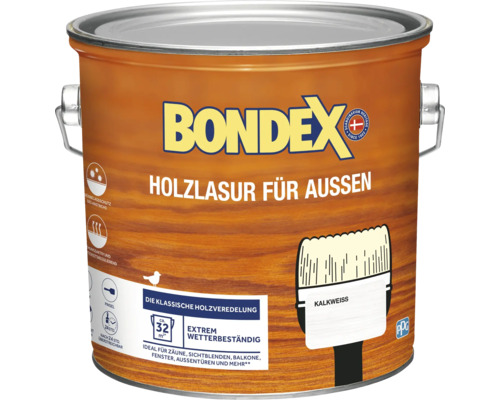 BONDEX Lasure pour bois blanc calcaire 2,5 l Bondex Lasure pour bois extérieur, Kalkweiss, portée d''environ 32 mètres carrés