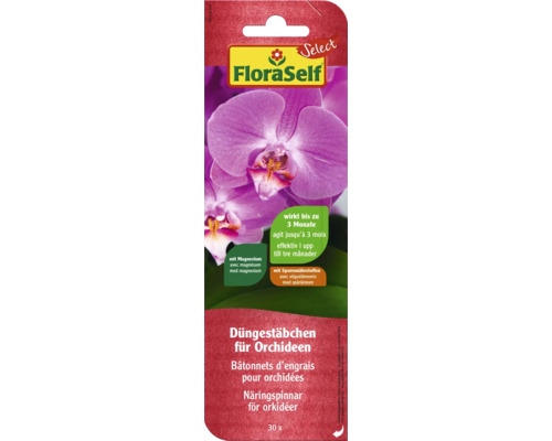 Bâtonnets d'engrais pour orchidées FloraSelf Select, également pour plantes d'intérieur sensibles, 30 pces